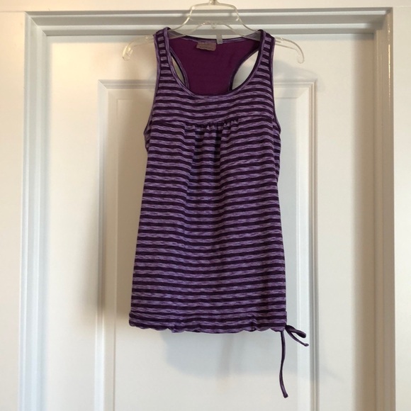 Athleta Womens Tank Top Sz M Purple Striped Tinker Workout Tie Yoga Run Workout - Picture 1 of 7